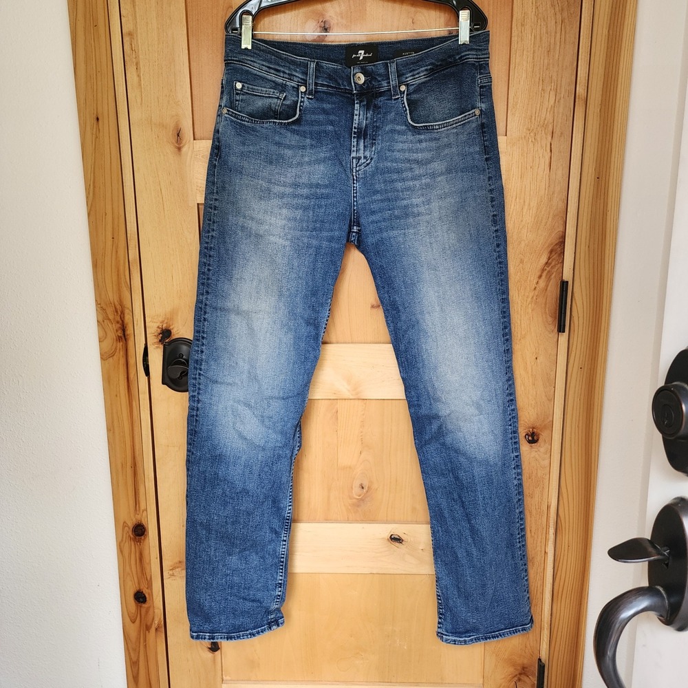 7 For All Mankind Mens Sz 33 X 32 Austyn Blue Relaxed Straight Leg Stretch Jeans